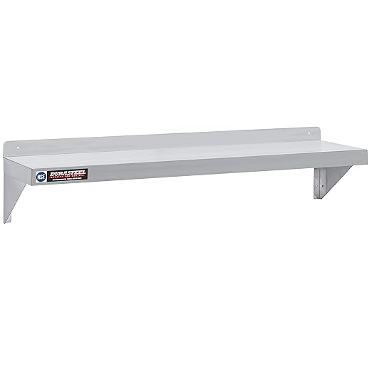 DuraSteel Heavy Duty Wall Mount Shelf - 48" Wide x 14" Deep Classic Stainless Steel Wall Floating Shelves - NSF Metal Storage Wall Shelves - For Commercial Kitchen, Laundry Room, Garage, Food Truck