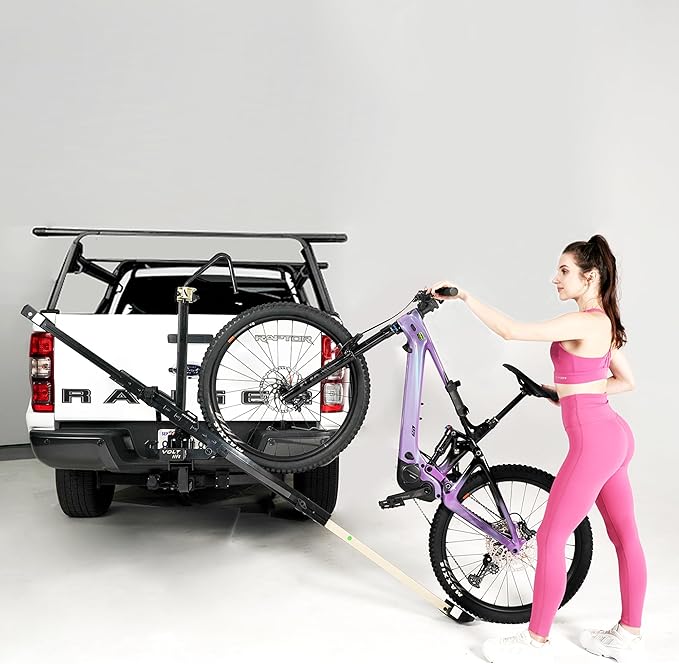 HYPERAX Patented Lift Assisted Volt Lift 1x RV Rated Hitch Mounted 2 E Bike Rack Carrier Up to 1X 80lbs eBikes with Up to 5" Fat Tires for RV and SUV