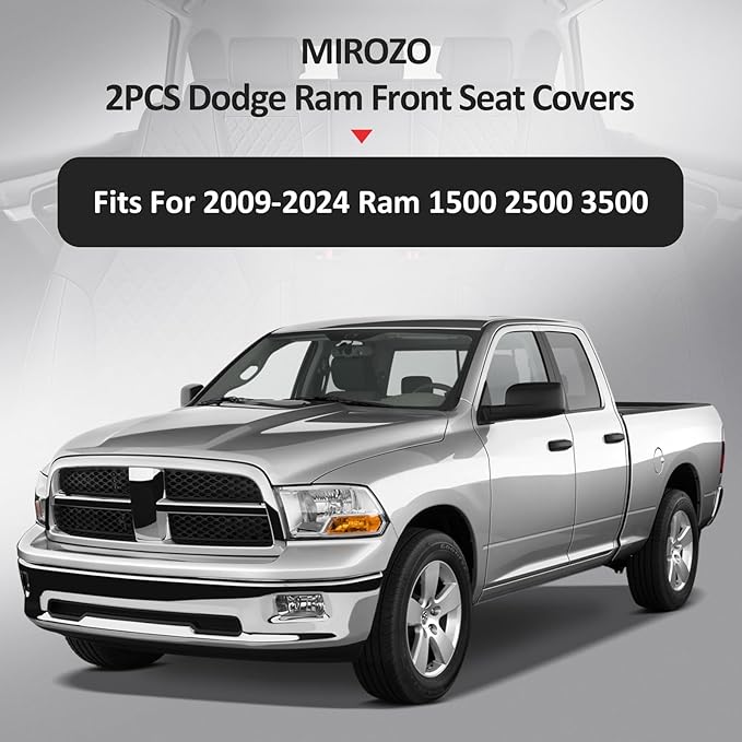 MIROZO Front Ram Seat Covers,2PCS Leather Dodge Ram Seat Covers Compatible with 2009-2025 RAM 1500 2500 3500 Truck Pickup Crew Quad Cab (2PCS Front,Black and Red)
