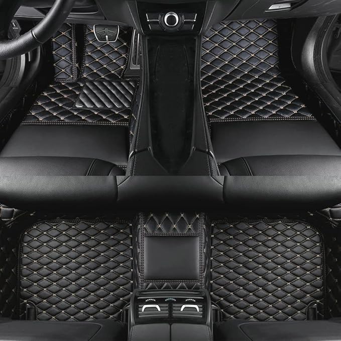 Custom Colors Car Floor Mats Black Pink for 99.9% Sedan SUV Sports， All-Weather Liners Car Floor mat，Luxury Leather Automotive Floor Mats (Black Beige,3D Floor Mats)