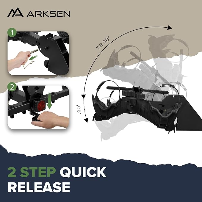 Arksen Electric Bike Rack Hitch, Foldable Quick Release Smart Tilting 2 Ebike Rack Platform Style Carrier w/Car Lock for Up to 5.5" Fat Tires for Car, SUV, Trucks - 170 lbs Heavy Weight Capacity