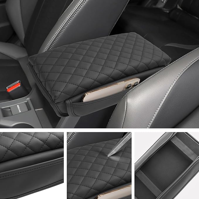 SXCY for 2024 2025 Crosstrek Armrest Cover (Thickened) for Subaru Crosstrek 2025 Accessories 2024 Crosstrek Center Console Cover 2025 Crosstrek Middle Console Cover (Checked, with Side Pockets)