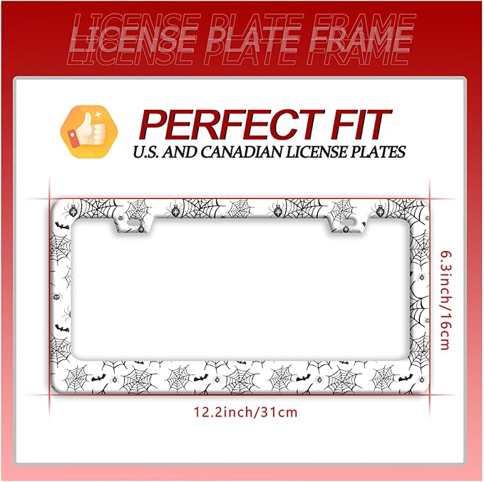 Personalized Bats License Plate Frame Spider Web License Plate Frames Funny Auto Accessories Bracket Stainless Steel License Plate with Screws 6x12 Inch