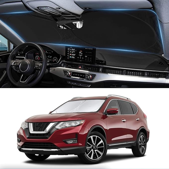 Custom Fit Rogue 3rd Windshield Sunshade for Nissan Rogue 3rd Gen 2021 2022 2023 2024 2025 (Not for Rogue Sport) Front Window Car Shades Shield Cover for Windshield Sun Visor Protector Blocks UV Rays