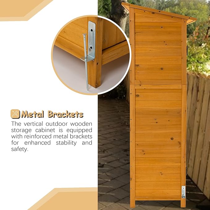 56" L x 19.5" W x 64" H Outdoor Wooden Storage Shed with Lockable Door, Waterproof Roof,Detachable Shelves for Garden Tools,Natural Wood