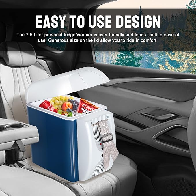 CAYNEL 12V 7.5 Quart Personal Thermoelectric, 7.5 Liter Capacity, Portable Electric Cooler Warmer with 12V DC, Small Fridge for Car, RV, and Camping Use