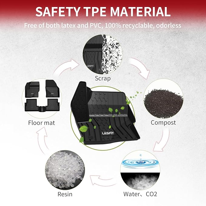 LASFIT Floor Mats Fit for Lincoln MKC 2019 2018 2017 2016 2015 TPE All Weather Floor Liners Custom Fit Car Mats 2015-2019 Accessories, 1st and 2nd Rows Floor Mats - Black