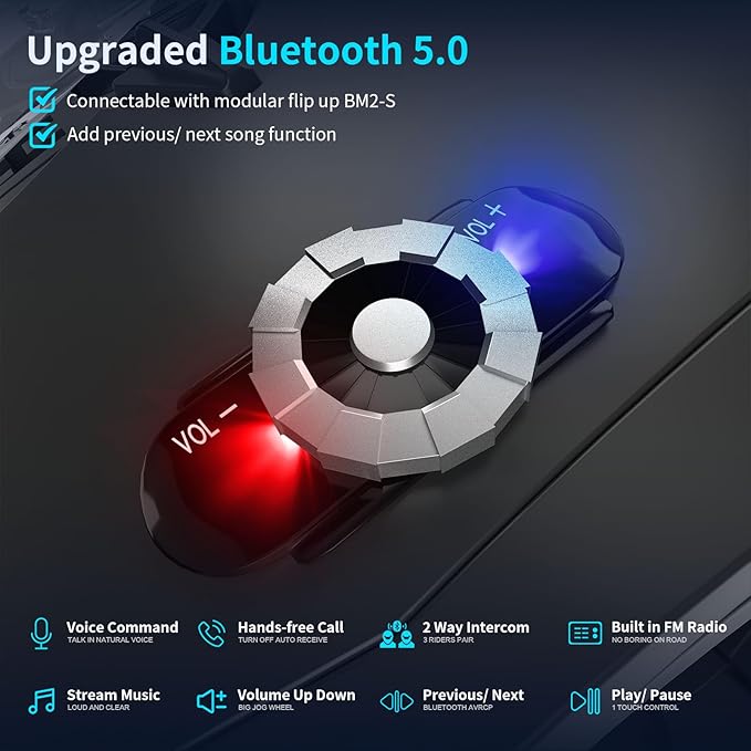Full Face FreedConn Motorcycle Helmet Bluetooth 5.0 Integrated 2 Way Intercom DOT FMVSS-218 Rated Motorbike Helmet Communication with Dual Visor MP3 for Men Women New EPS