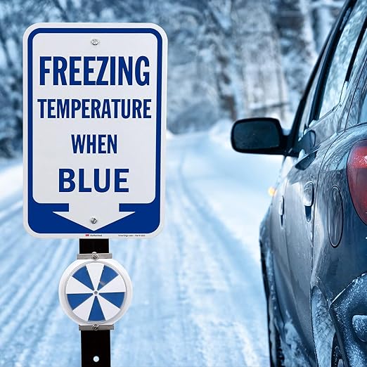 SmartSign Freezing Temperature When Blue Sign with Arrow - 18 x 12 inch, 63 mil Aluminum, 3M Laminated Engineer Grade Reflective Material, Blue and White, Made in USA