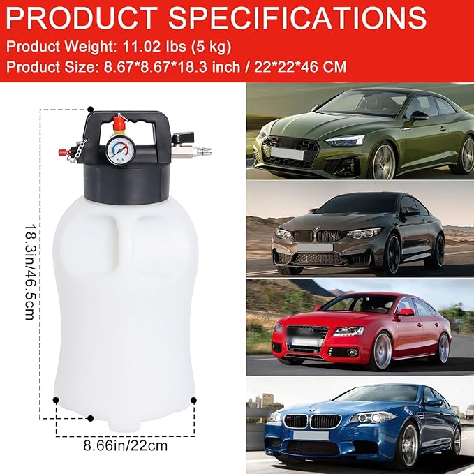 Transmission Fluid Pump Pneumatic Extractor and Dispenser Tool Kit, 8L ATF Fill and Evacuator Oil Can Set with 15PCS ATF Adapters 3PCS 1M Transmission Oil Hose for Garage and Shop Fluid Transfer