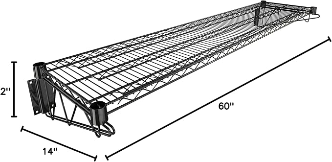 14" x 60" Black Epoxy Wire Wall Mount Shelf