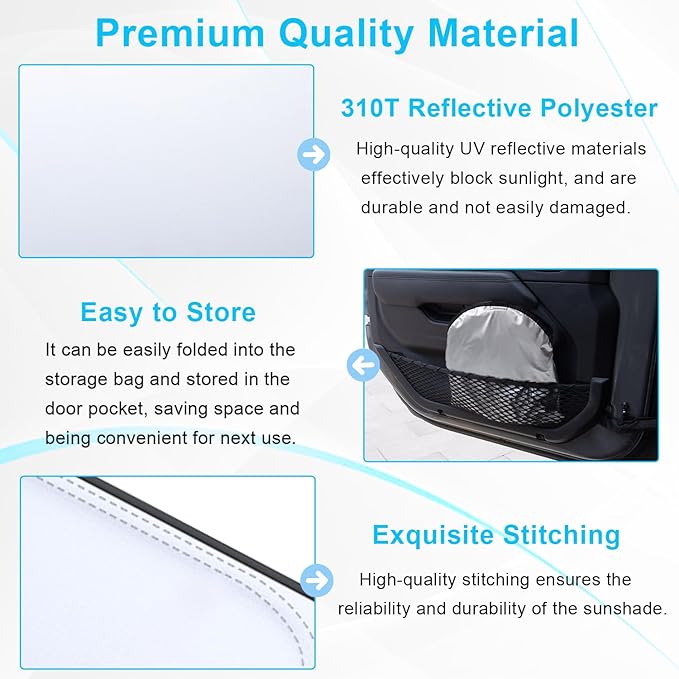 Premium Windshield Sun Shade for 2018-2025 Jeep Wrangler JL JLU & 2020-2025 Jeep Gladiator, Reflective 310T Material Front Window Sun Visor Blocks UV Rays Foldable Sunshade with Storage Pouch