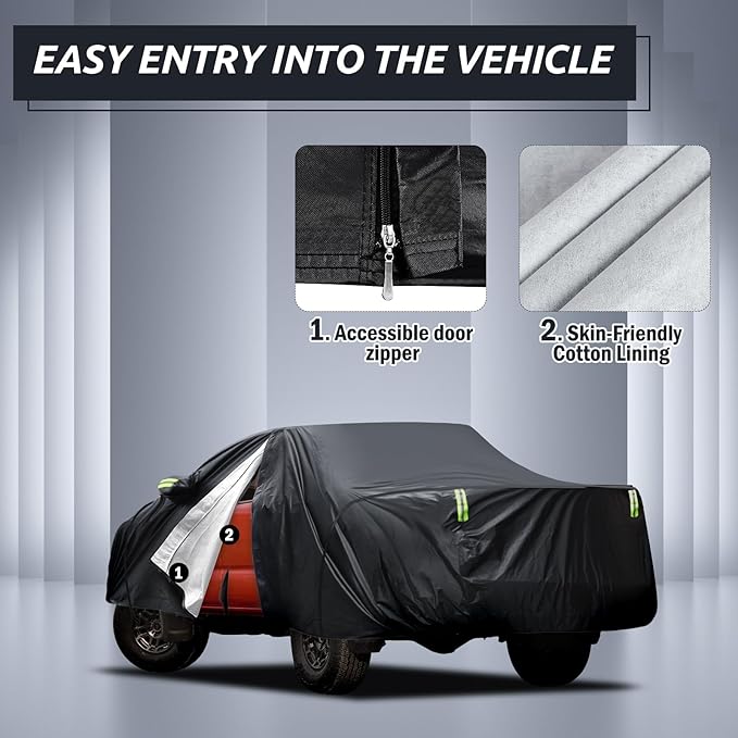 Migaven 6 Layers Car Cover Custom Fit for Toyota Tacoma 2005-2024, Waterproof Full Exterior Cover Rain Sun Protection with Door Zipper