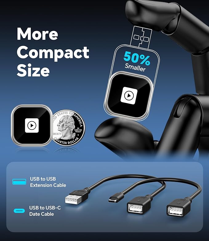 ENOMIR Wireless CarPlay Adapter 2025 Upgrade, Plug & Play CarPlay Adapter Wired to Wireless, Mini USB Design, Fast Auto-Connect, No Delay, Compact Design for iPhone & Android, Matte Silver