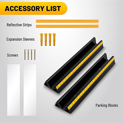 ROBLOCK 18" Parking Stopper for Garage, Car Stopper for Garage Precision Stopping, Heavy Duty Parking Block with Reflective Strips, Suitable for Car, SUV, Easy Install, 2 Packs