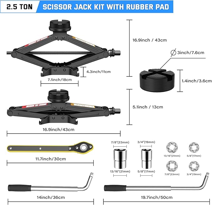 IMAYCC Car Jack Kit 2.5 Ton Scissor Jack Portable Car Jack and Stand Kit, Tire Changing Kit with Spare Tire Kit, Universal Jack Car Kit for Easy Tire Changes
