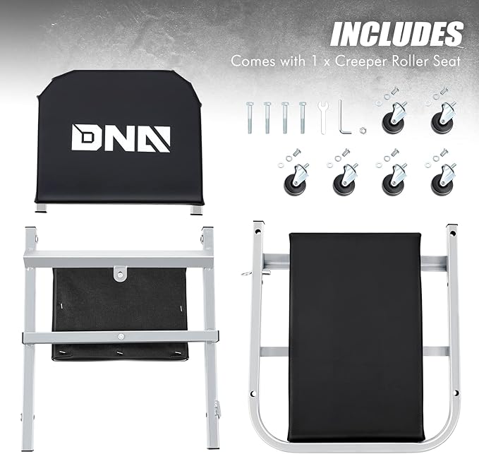 ‎DNA MOTORING TOOLS-00185 36 Inches 2 IN 1 Rolling Folding Car Creeper/Seat, 6 Pcs 2" Casters, 150kg Weight Capacity, Gray