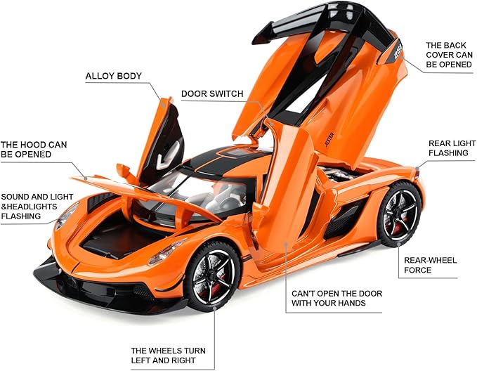 Toy Cars Model Jesko 1/22 Diecast Metal Sports Toy Cars for Boys, Alloy Collectible Model Car with Sound and Lights, Race Model Car for Kids