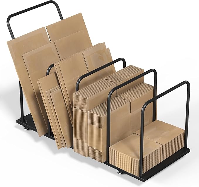 Carton Stand, Carton Storage Rack, Metal Cardboard Box Organizer with Wheels, Heavy Duty Carton Organizer Rack, Cardboard Carton Cart Stand for Home Warehouse (500LBS)