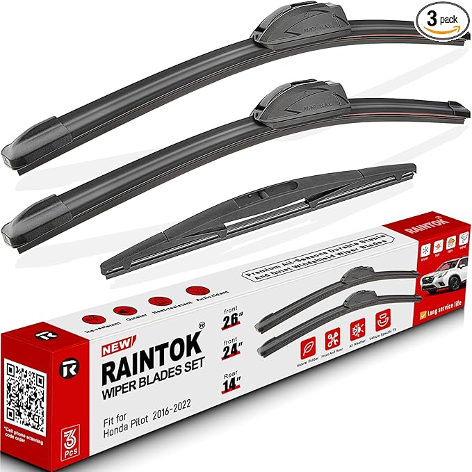 Windshield Wiper Blade Set Replacement for 2016-2022 Honda Pilot and Rear Windshield Wiper Blade-26"/24"/14" (Set of 3) U/J HOOK