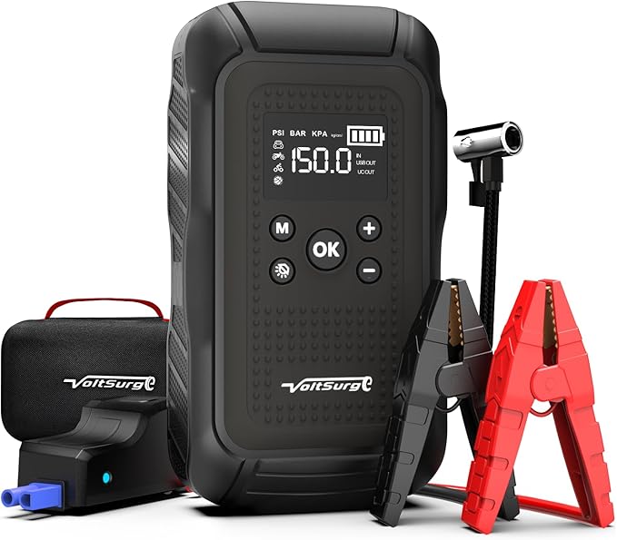 7000A Jump Starter with Air Compressor, VoltSurge 150PSI Battery Charger Pack (All Gas/10.0L Diesel), 12V Battery Jumper Starter Portable, Car Jump Box with Large LCD Display