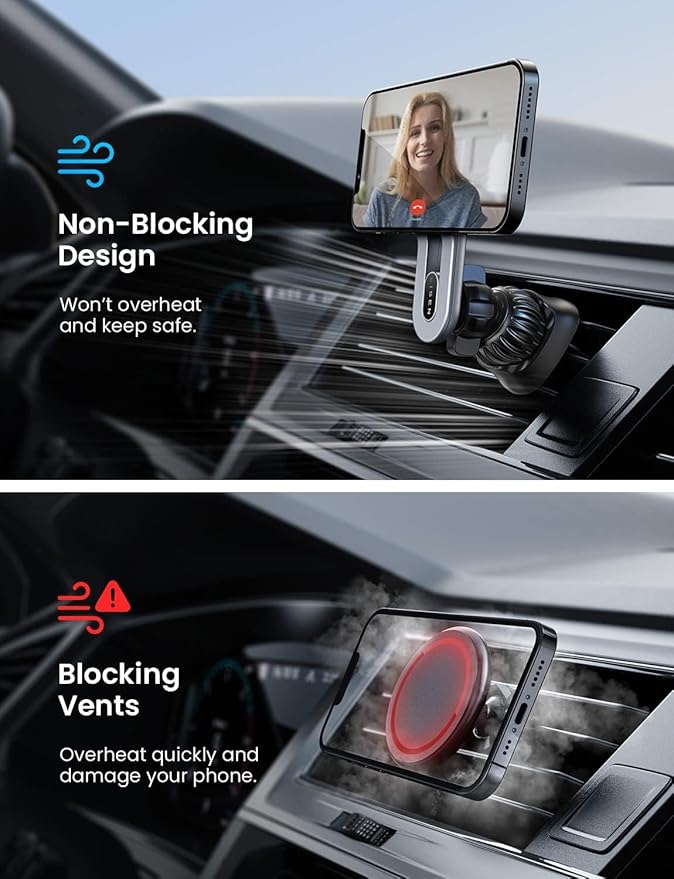 LISEN for iPhone 16 MagSafe Car Mount, [Quick Install] Ultra Magnetic Long Arm Mag Safe Car Phone Holder Vent, Car Accessories Fit for iPhone 16 Pro Max 15 14 13 12 Plus Mini Men Women, Silver