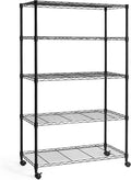 CAPHAUS 3/4/5-Tier Adjustable Height Wire Shelving Unit, Wire Rack Shelving, Metal Steel Storage Shelves, Garage Shelving Storage Organizer, Utility Storage Shelf, 5-Tier With Wheels, Black