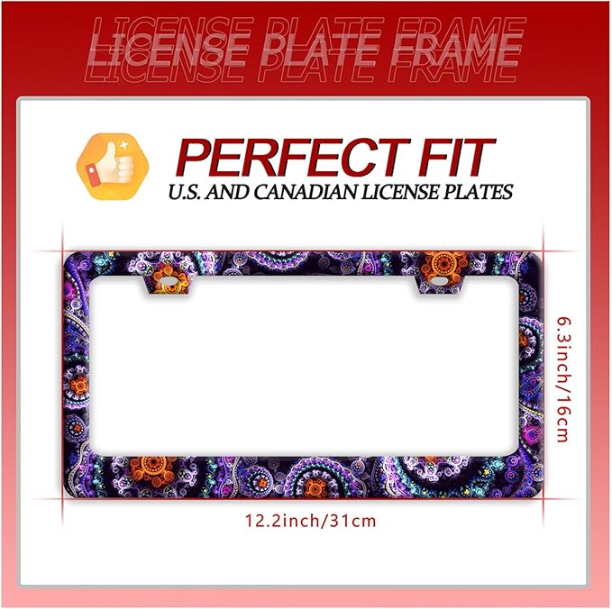 Fantasy Art Flowers License Plate Frame Colorful Mandala Floral License Plate Holder Funny Stainless Steel Accessories Cars Decor with 2 Holes and Screws Fits Standard Us Ca Vehicles 12.2 X 6 Inch