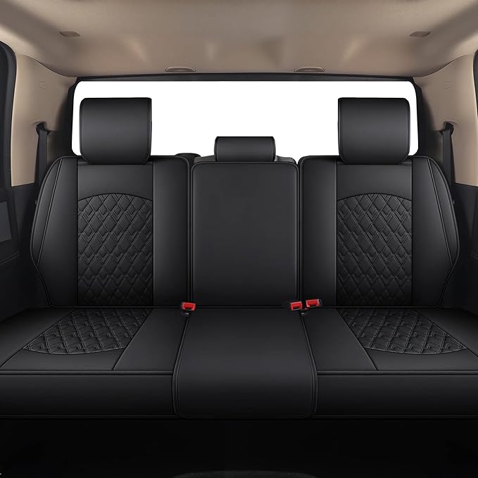JOJOBAY Car Seat Covers for Dodge Ram Full Set,Fit Ram 2009-2023 1500/2500/3500 Pick-up Truck,Crew,Regular,Quad,Mega Cab,Waterproof Leather Seat Covers Protectors（5 PCS Full Set,Black）