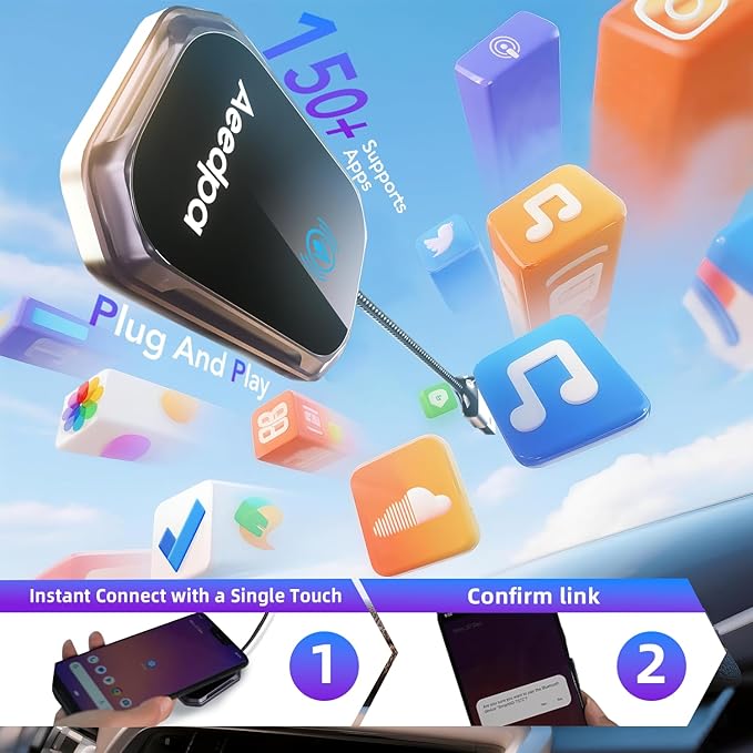 Wireless Android Auto CarPlay Adapter, Touch Connection for Easy Setup, Wireless Upgrade for Wired Android Auto Car Play Dongle, Bluetooth Plug & Play for Android Phones