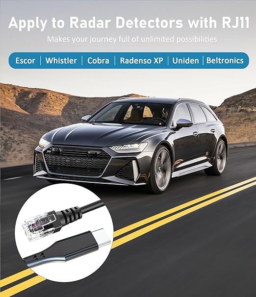 Radar Detector Cable,USB C to RJ11 Cable Charging Kit,with Automatic Recognition and Matching Voltage Function,for Escort Max360 Unide Beltronics Cob'r'a DualPro 360 Radenso XP etc Radar Detector