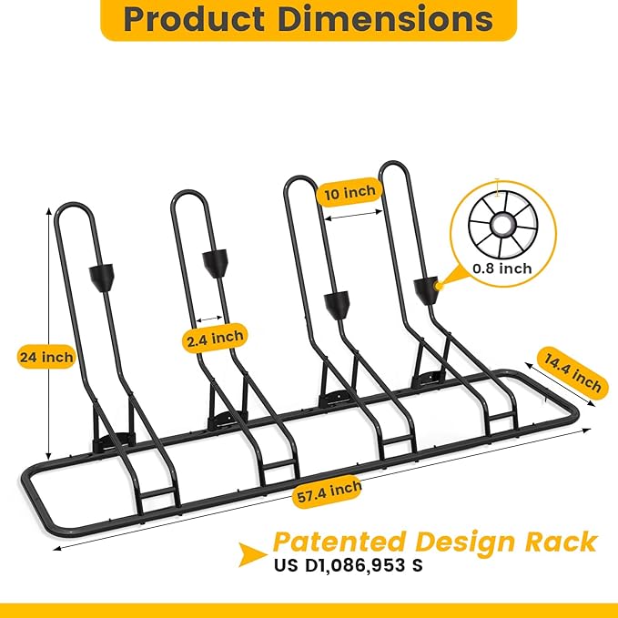 4 Floor Bike Rack, Safeguard Disc Brakes & Derailleurs Design, Waterproof Bicycle Stand Indoor/Outdoor/Garage Use, Fits 12"-29" Tires, Upgraded 0.63" Steel Tubes for Stability