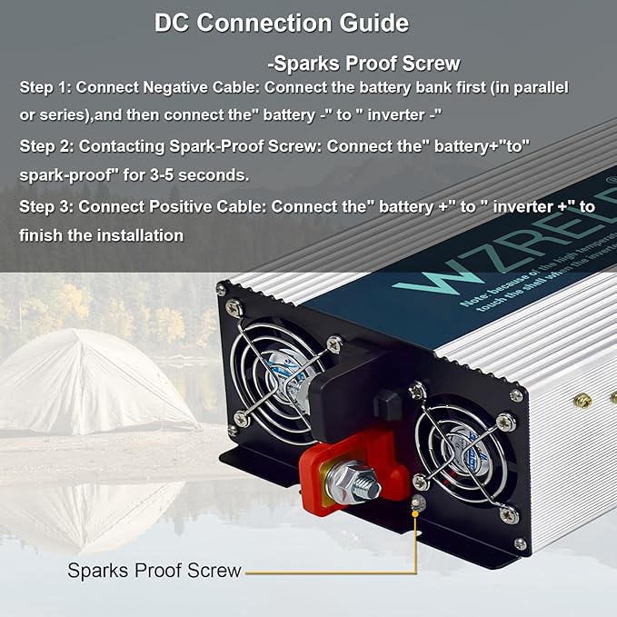WZRELB 3500W Pure Sine Wave Inverter, Car Power Inverter 72V DC to 110V 120V AC Converter for RV, Truck, Solar, Outdoor with Dual AC Outlets, Hardwire Port, Surge 7000W, LED Display,Off-Grid