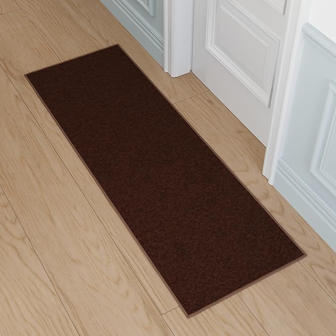 Ottomanson Hallway Runner Rug 20" x 59" Non Slip Solid Area Rugs Easy to Clean Laundry Rug Runner Durable & Pet Friendly Floor Carpet Runners for Hallways Entryway Living Room Kitchen, Brown