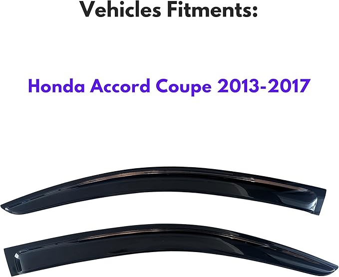 KPY Window Visor Compatible with Honda Accord Coupe 2013-2017, 2PC Rain Guard Side Window Vent Deflectors Tape-On Style, 2013 2014 2015 2016 2017