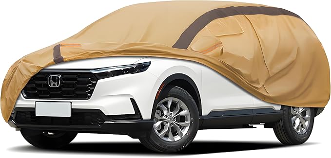 CRV Car Covers Waterproof All Weather Compatible with Honda CRV(1997-2024), Outdoor Anti-UV Sun Rain Protection Full Exterior Cover (Camel with Brown)