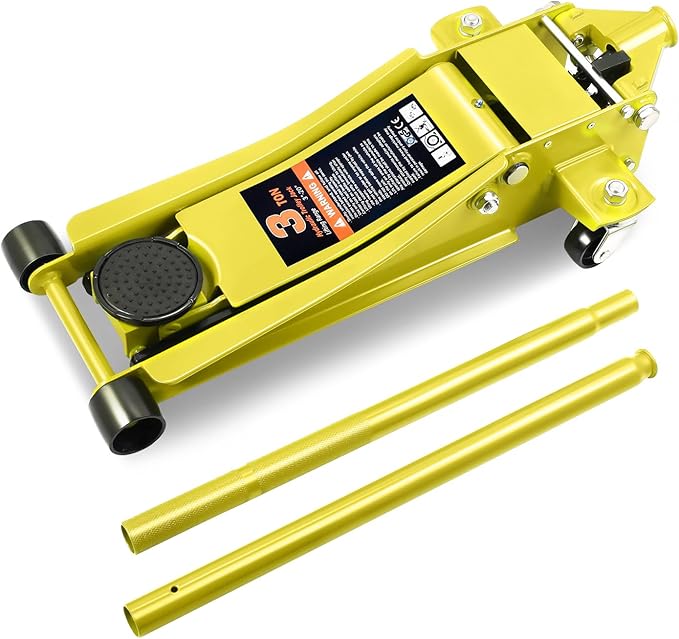 DNA MOTORING Low Profile Hydraulic Trolley Service/Floor Jack, 3 Ton (6000 lbs) Capacity Heavy Duty Hydraulic Car Jack, Lifting Range 3"-20", Yellow, TOOLS-00475-YL
