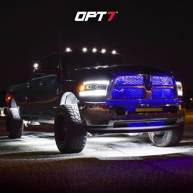 OPT7 Aura Pro RGB LED Grille Lights with App & Remote Control, 4pcs 12" Light Strips, Waterproof Front Grill Valence, Music Sync, Multi-Color Exterior Lighting Kit, Universal for Cars Trucks Vans SUV