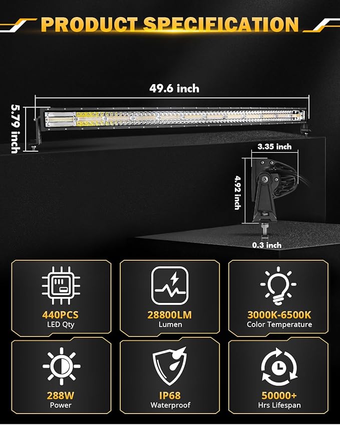 Auxbeam 42 Inch Curved LED Light Bar, 240W 6 Modes Amber White Strobe Fog Lights, Yellow Spot Flood Memory Reset Function Offroad Driving Work Ditch Light for Truck Car ATV