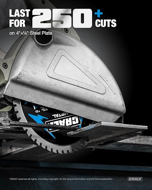 CRALY 8 Inch 42 Teeth Steel and Ferrous Metal Cutting Circular Saw Blade, 5/8 Inch Arbor, Thin Kerf, Professional Carbide Tipped Blade for Angle Iron, Threaded Rod, EMT Conduit(C0842MC)
