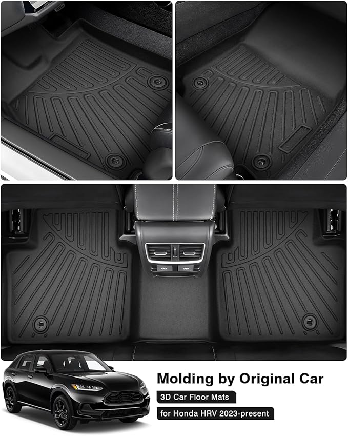 Powerty Floor Mats for 2023 2024 2025 Honda HR-V HRV Accessories All Weather Floor Liner 3D TPE 1st & 2nd Row Floor Mat Heavy-Duty Floor Liners