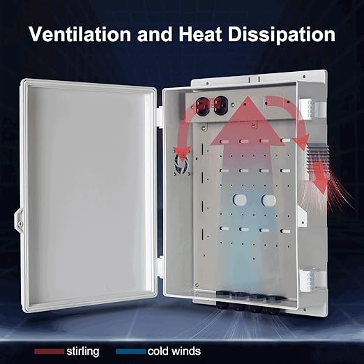 Outdoor Electrical Junction Box with High Power Outlet, ABS Water Resistant Enclosure with Internal Mounting Panel & Hinged Cover (16" H* 12" L* 4" W)