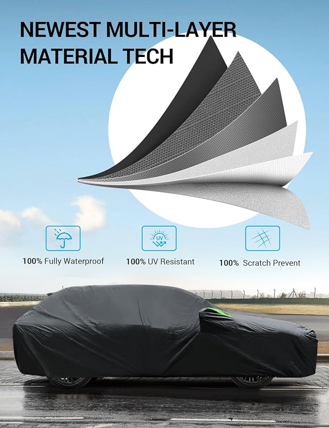Proadsy 2025 Upgrade Car Cover for Mini Cooper 2002-2024 2025, Waterproof All Weather for Automobiles, Windproof Snowproof Rain Hail Sun UV Protection Full Outdoor Indoor Exterior Car Covers, Black