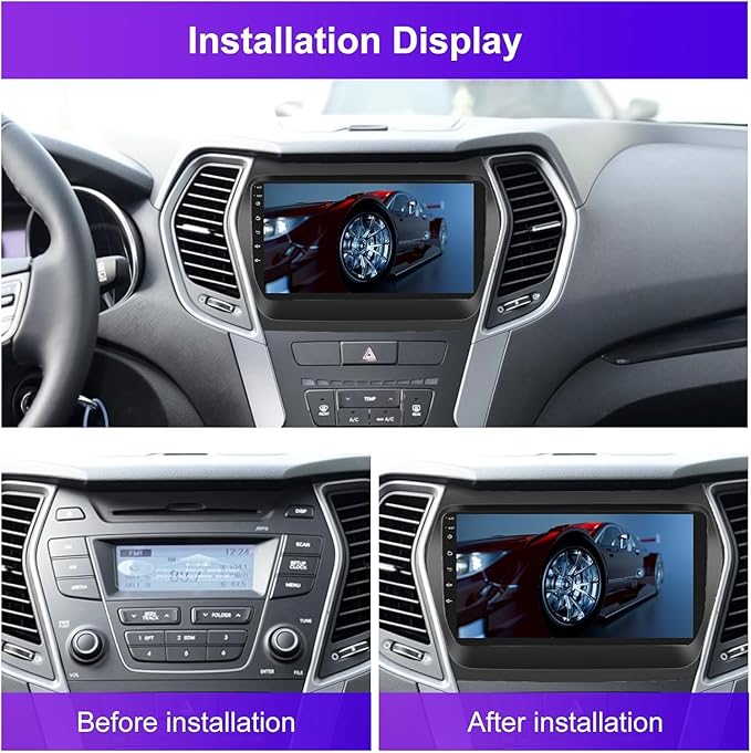 2+64G Android 13 Car Stereo for Hyundai Santa Fe IX45 2013-2018 with Apple Carplay Android Auto Mirror Link 9 inch Touch Screen FM RDS HiFi Bluetooth WiFi GPS+AHD Camera & MIC