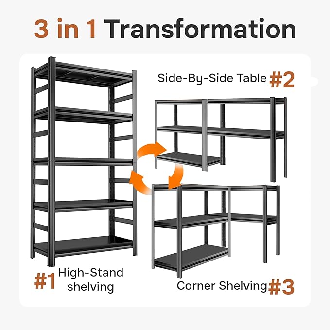 3000LBS Wire Shelving Unit, 5 Tier Adjustable Metal Storage Shelves for Kitchen Pantry Office Steel Organizer Wire Rack for Narrow Space College Dorm School, 15.7" D x 35.4" W x 72" H, Black