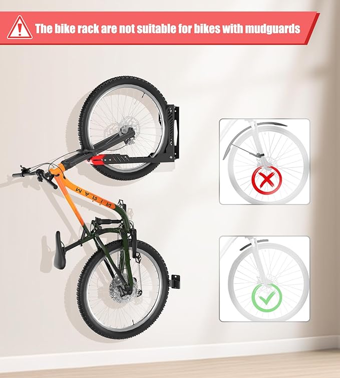 Swivel Bike Wall Mount, Space Saving Bike Rack Garage, No Heavy Lifting Required Bicycle Wall Mount, Vertical Wall Bike Hanger Can Holds up to 77 lbs, Red