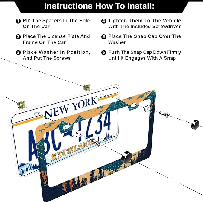 Mountains Forest License Plate Frames - 2 Pcs Set 2 Holes Stainless Steel Metal Novelty Auto Car Accessories Decoration License Plate Frame Cover Size 6.3" x 12.2" Fit US Vehicles for Women Men Gift