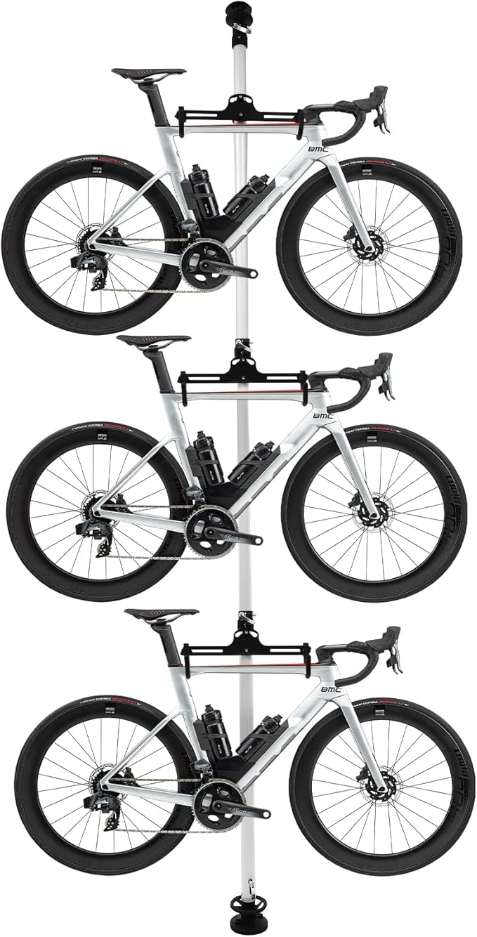Floor to Ceiling 3 Bike Vertical Freestanding Hanger Parking Rack, Bicycle Storage Rack 360° Adjustable Hook Indoor Bike Storage Pole Stand for Storing Bicycles in Garages or Apartments