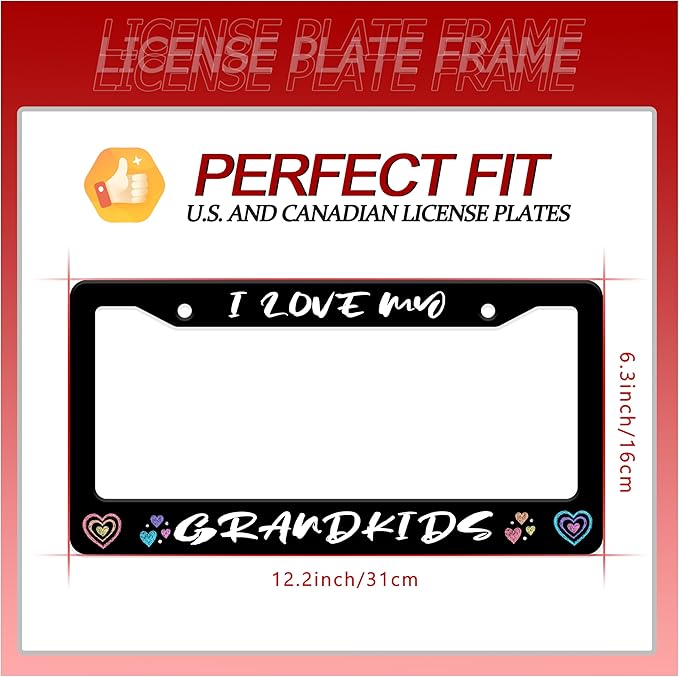 Personalized License Plate Frame I Love My Grandkids Stainless Steel Accessory Family License Plate Holder Funny Car Decorative 2 Holes Fits Us Standard License Plates 12.2 X 6.3 in for Men Women