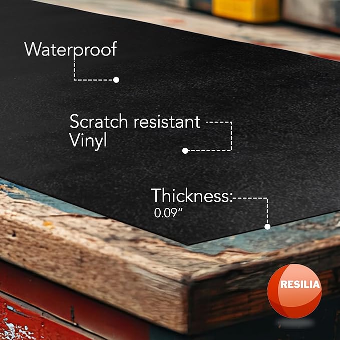 RESILIA Work Bench Mat - 40" X 96", Scratch-Resistant PVC Mats - Protect Your Workbench, Table, or Tool Station from Painting, Woodworking, Crafting, Building, & More, Black, Made in The USA